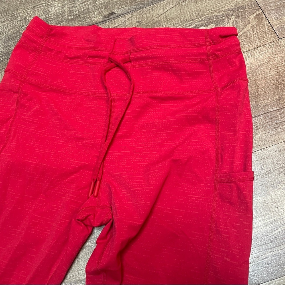 Zyia Active Red Space Dye High Waisted Pocket Leggings Size 12 Drawstring 7/8 - Picture 3 of 8
